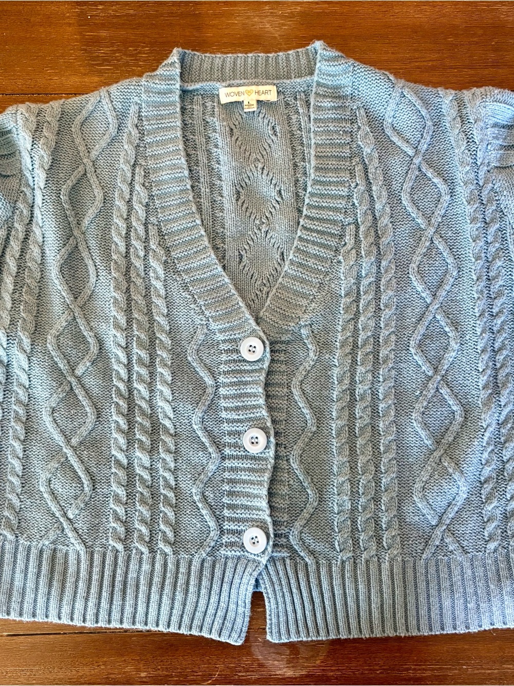 Woven Heart Powder Blue Cable Knit Button-Up Cardigan
